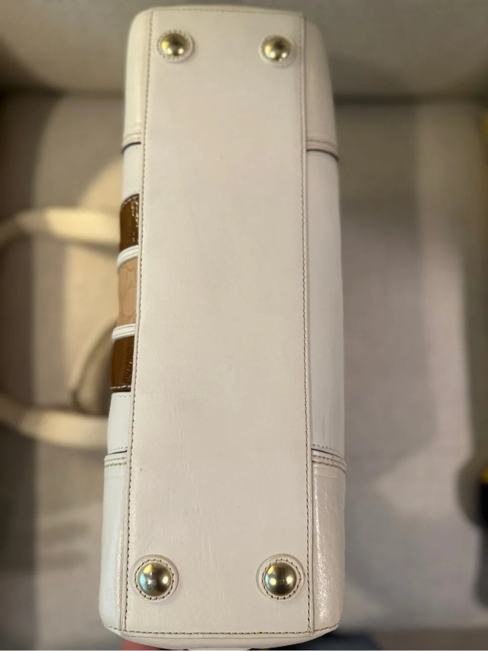 Coach Cream and Brown Striped Signature Tote Shoulder Bag